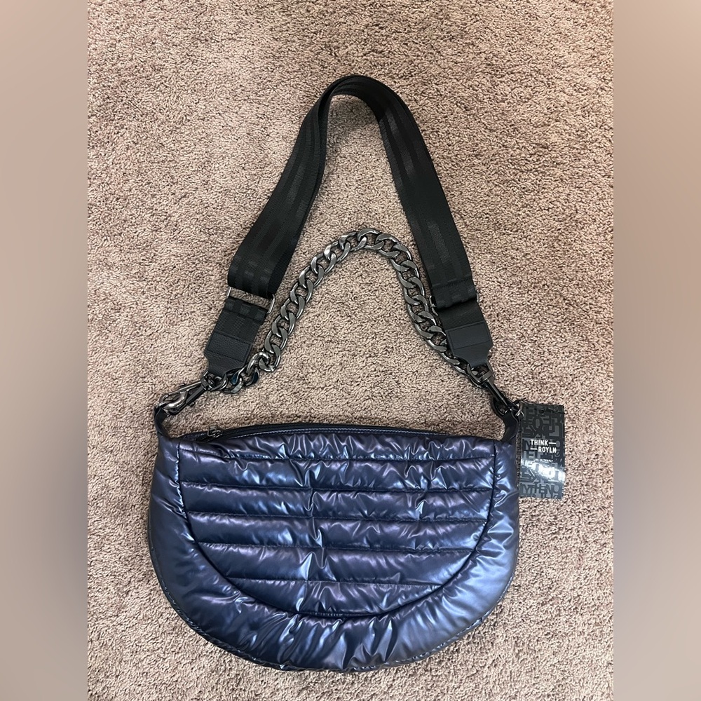NWT THINK ROYLN MetallicPearl midnight Elton Hobo Quilted large Shoulder Bag New